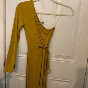 One-shoulder mustard- yellow color